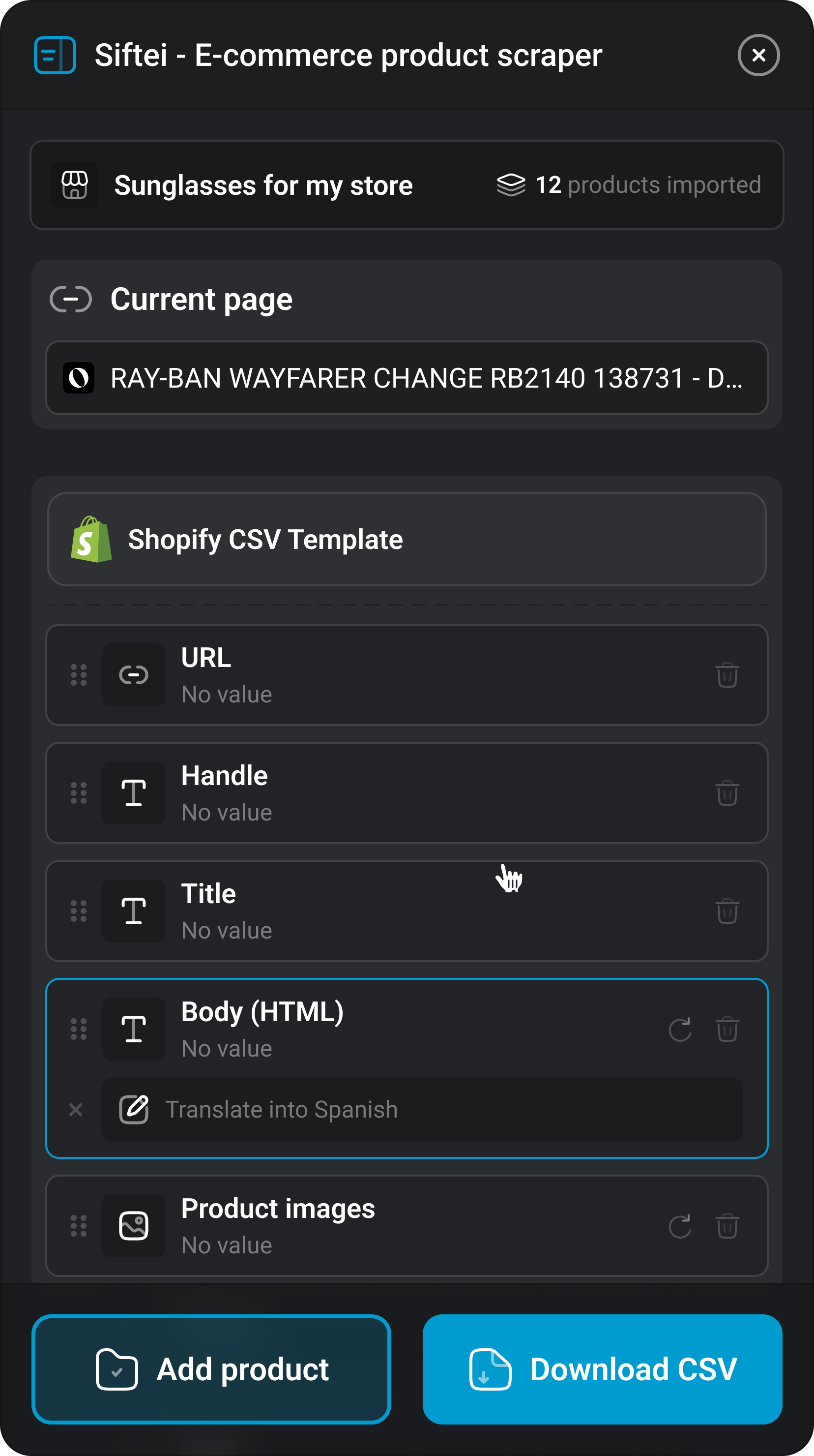 Siftei Product Scraper Interface